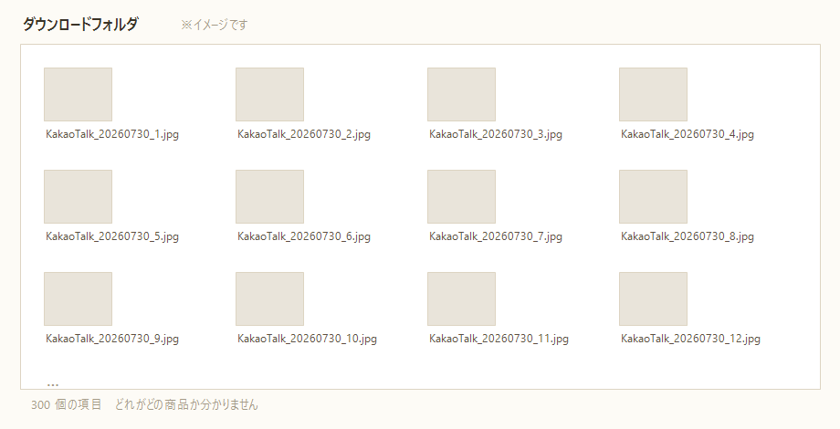 ダウンロードフォルダに並んだ画像ファイル